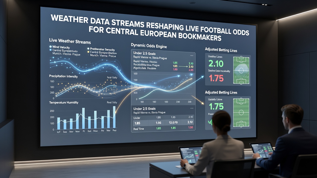 Central European bookmaker dashboard displaying dynamic weather-adjusted football odds
